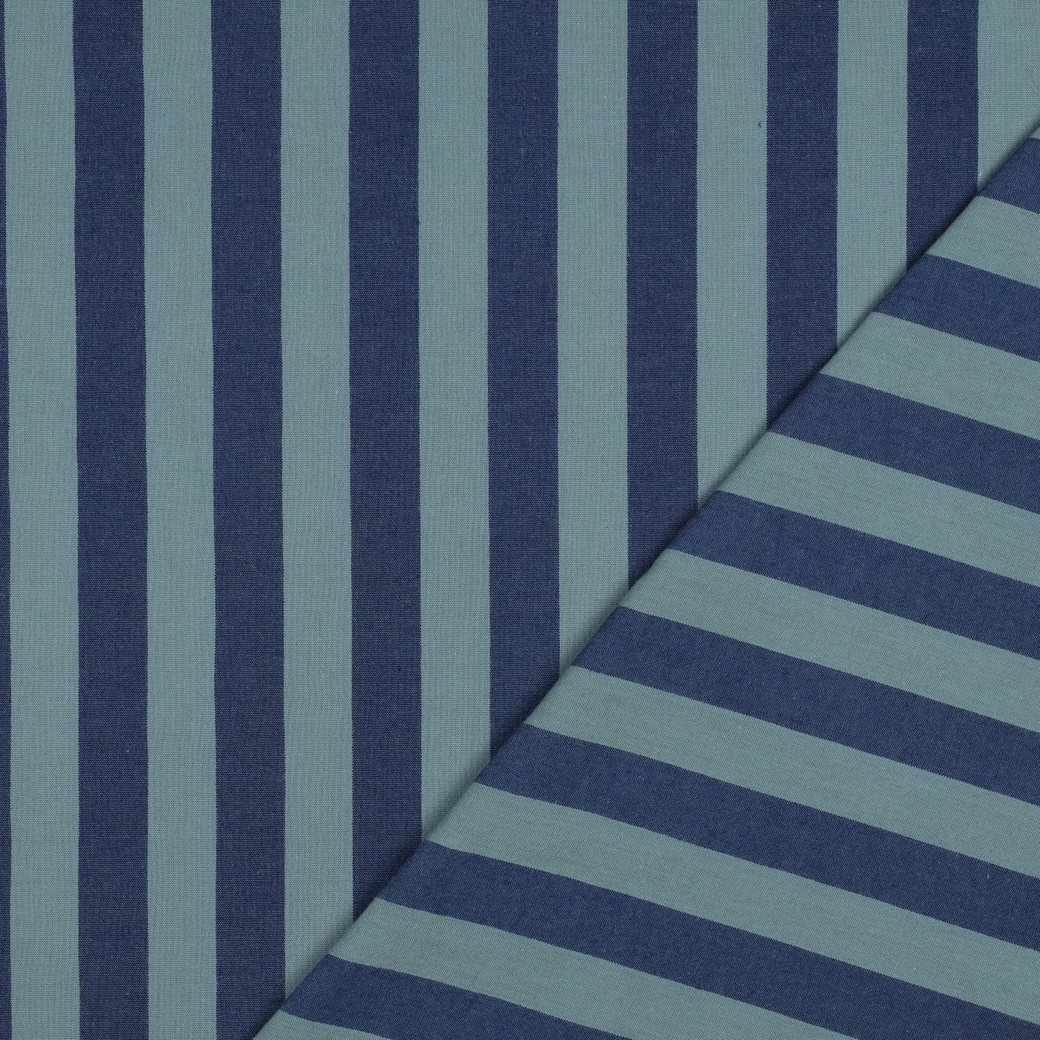 Katoen Strepen Stof Blauw/Groen – Garengeverfd