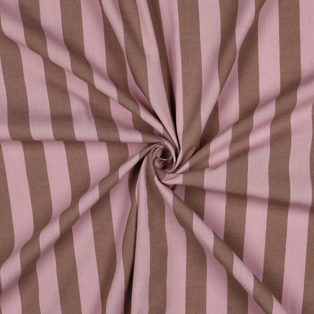 Katoen Strepen Stof Lichtroze/Bruin – Garengeverfd