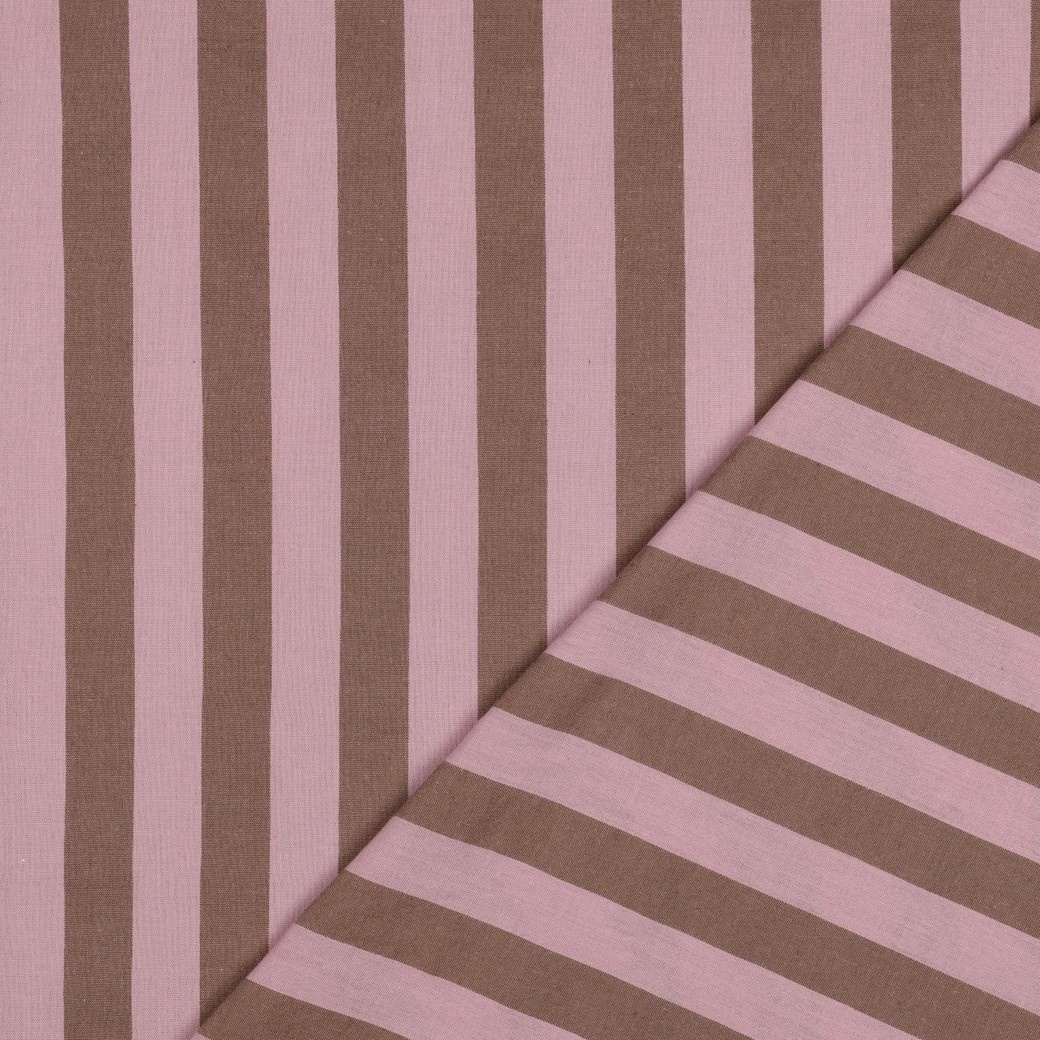 Katoen Strepen Stof Lichtroze/Bruin – Garengeverfd