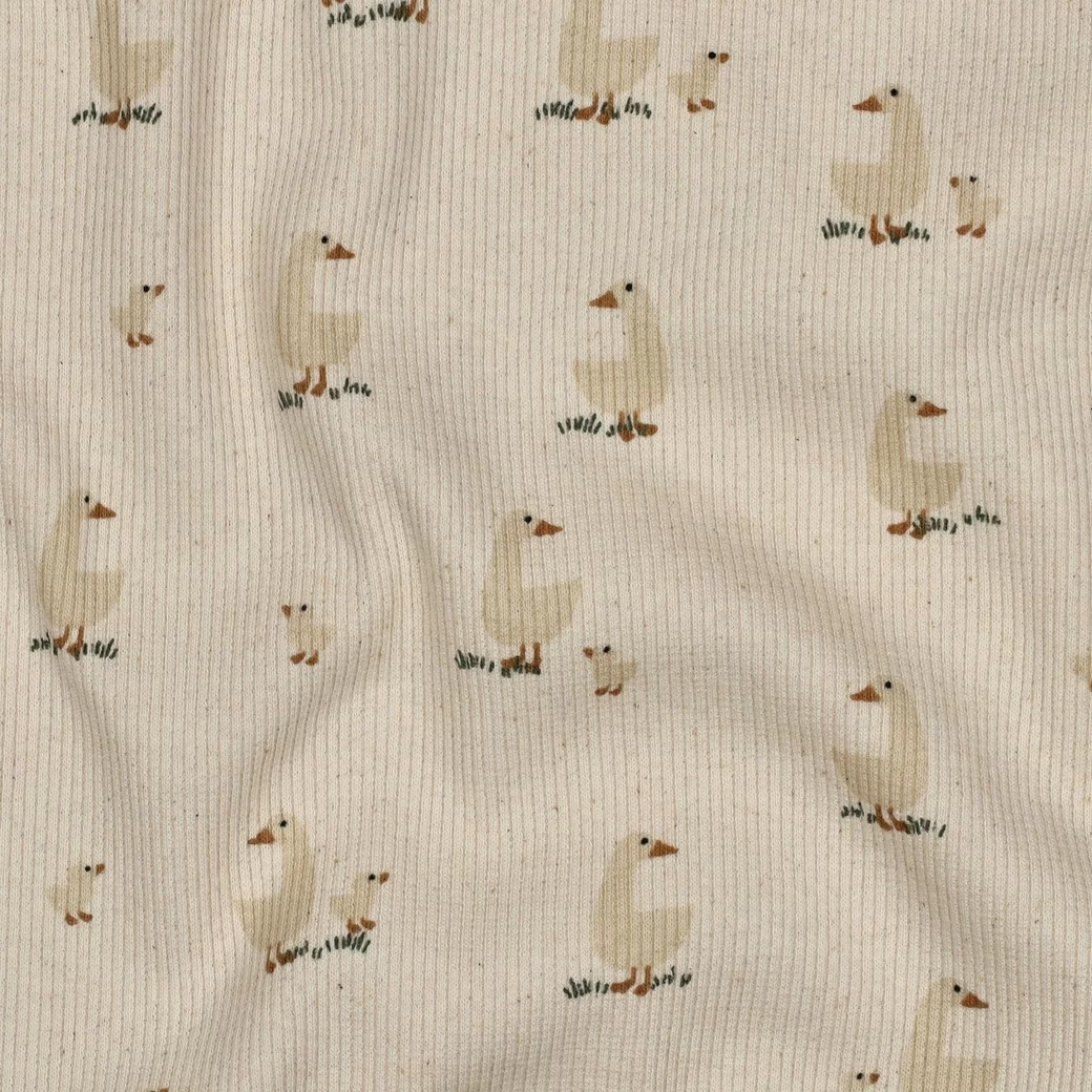 Rib Jersey Organic Eenden Naturel – Zacht, Stretchy & Super Cute