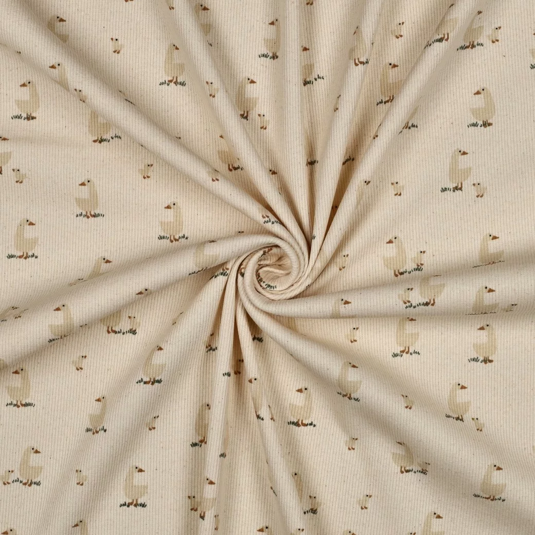 Rib Jersey Organic Eenden Naturel – Zacht, Stretchy & Super Cute