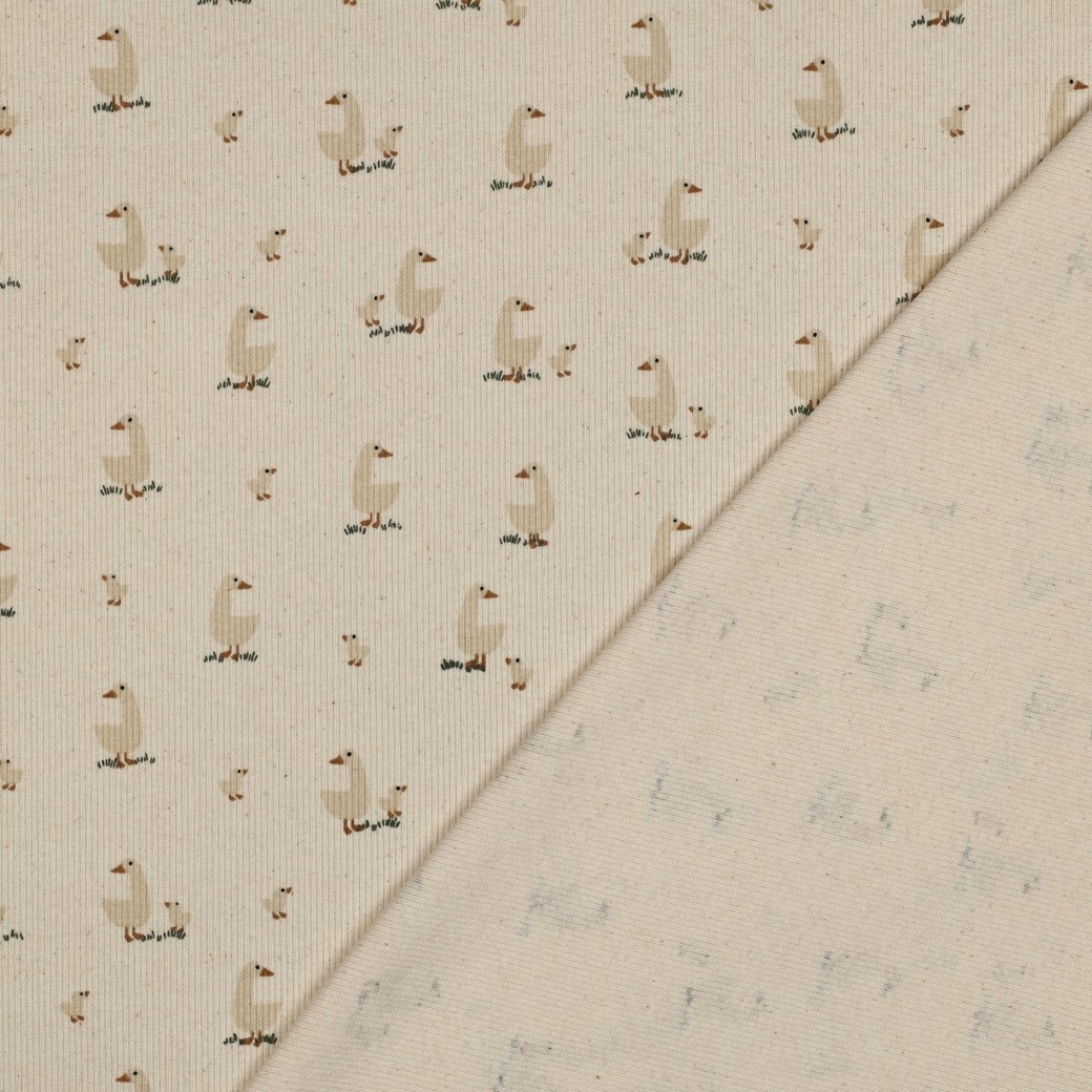 Rib Jersey Organic Eenden Naturel – Zacht, Stretchy & Super Cute