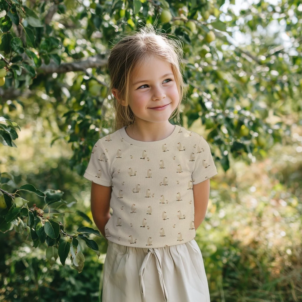 Rib Jersey Organic Eenden Naturel – Zacht, Stretchy & Super Cute