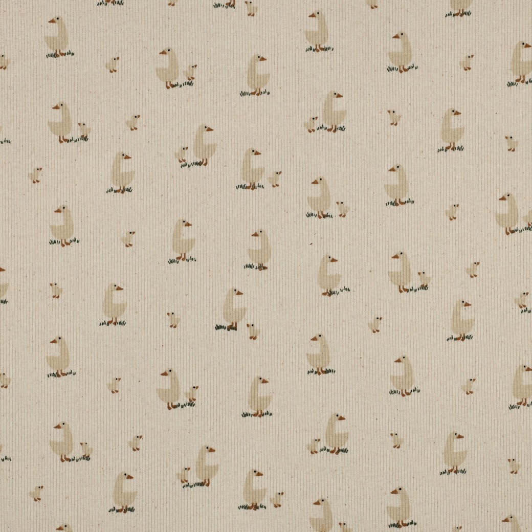 Rib Jersey Organic Eenden Naturel – Zacht, Stretchy & Super Cute