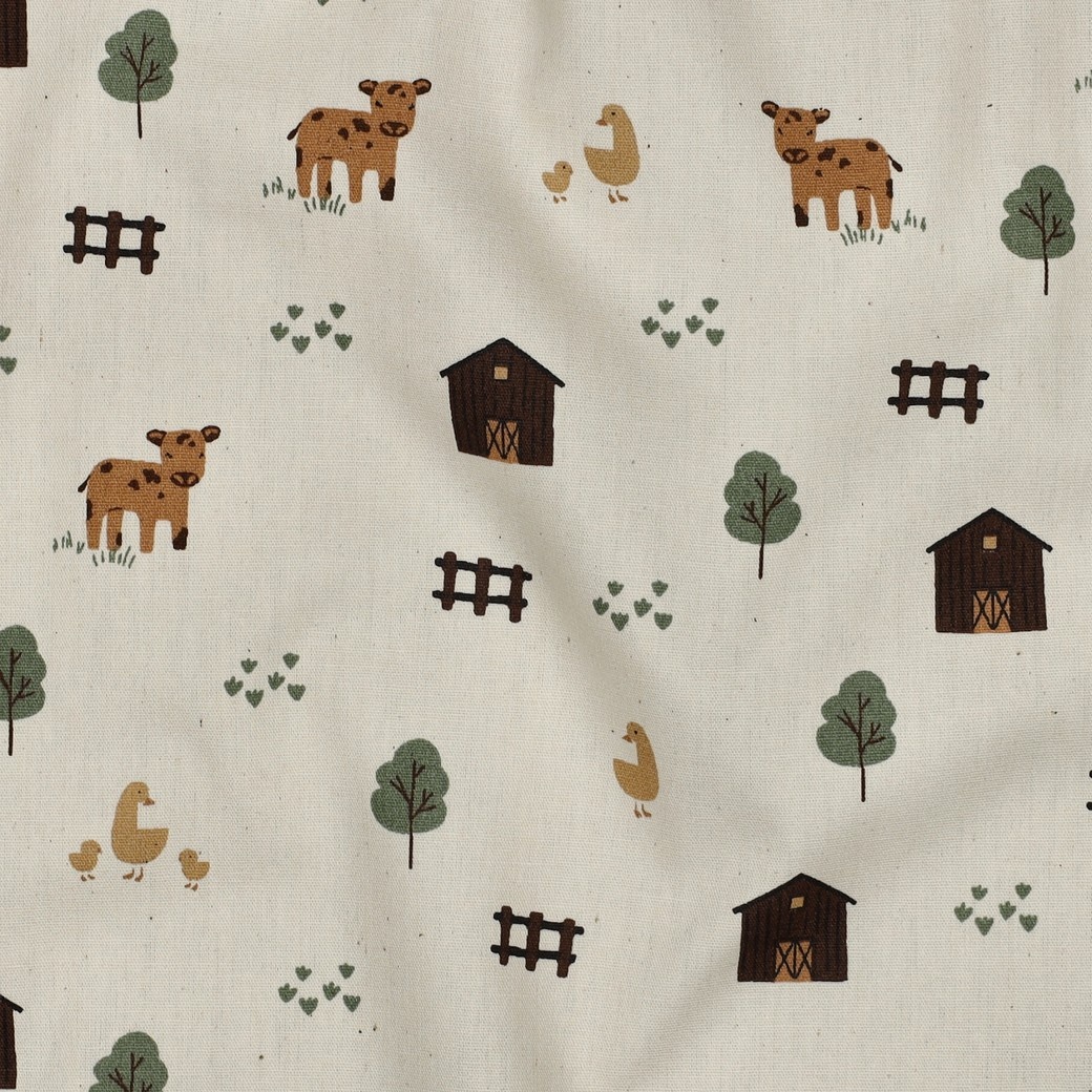 Organic Katoen Poplin Boerderijdieren Naturel – Zacht & Ademend