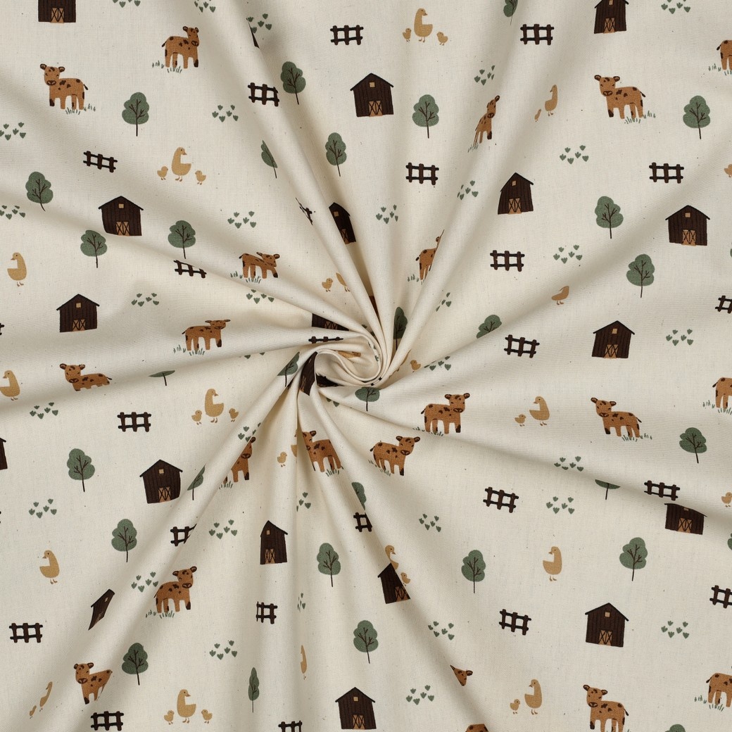 Organic Katoen Poplin Boerderijdieren Naturel – Zacht & Ademend