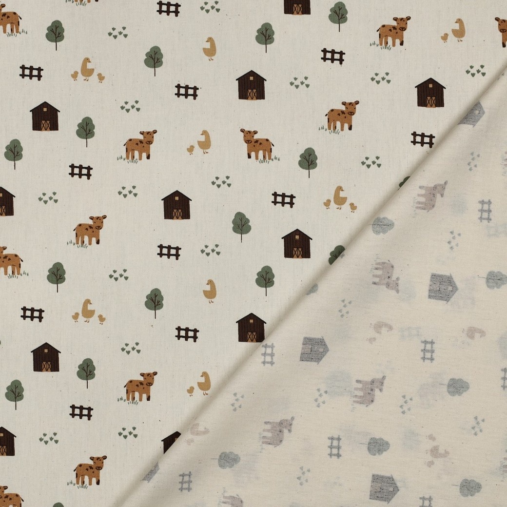 Organic Katoen Poplin Boerderijdieren Naturel – Zacht & Ademend