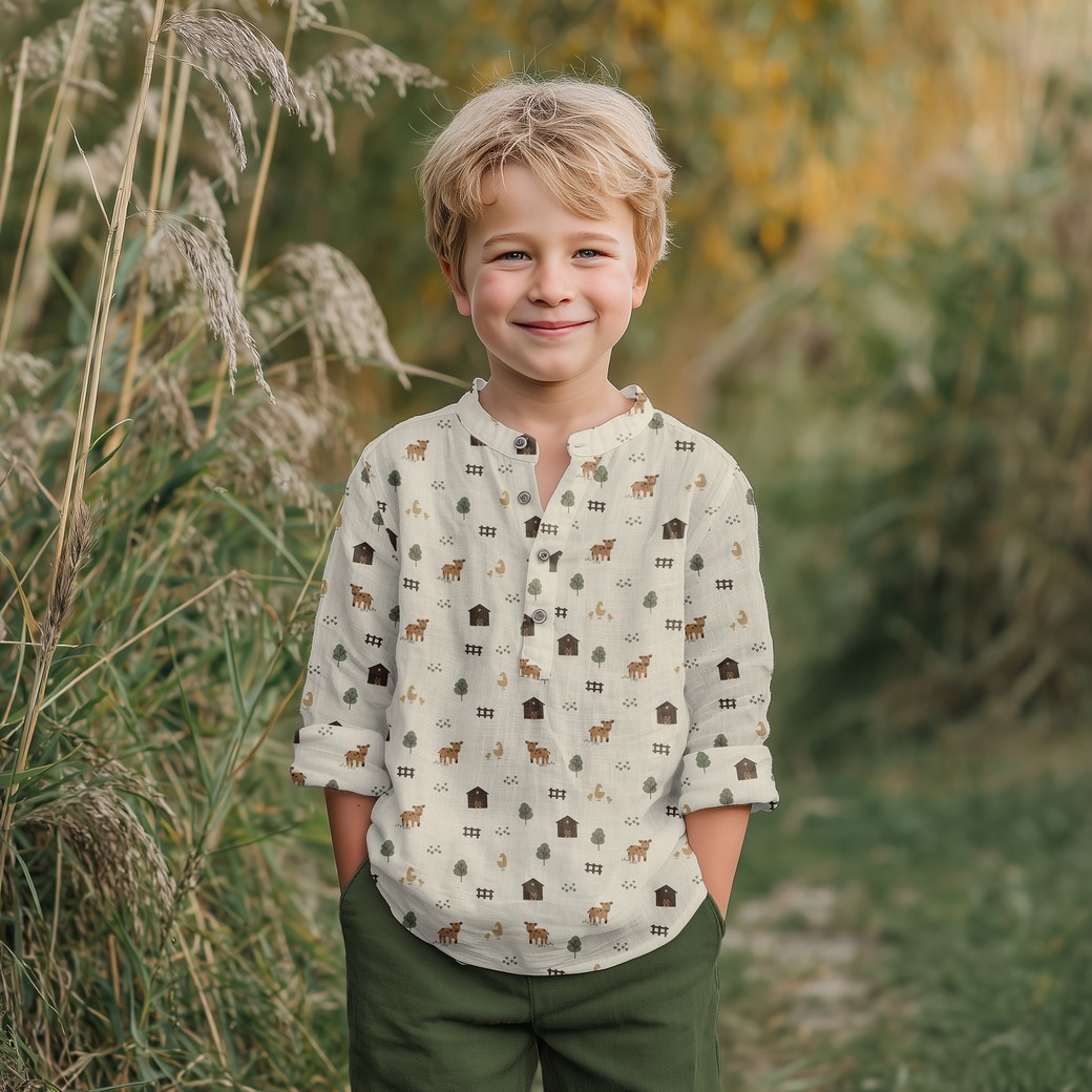 Organic Katoen Poplin Boerderijdieren Naturel – Zacht & Ademend