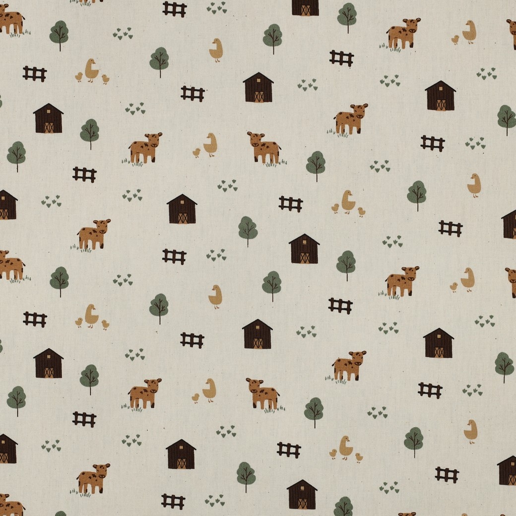 Organic Katoen Poplin Boerderijdieren Naturel – Zacht & Ademend
