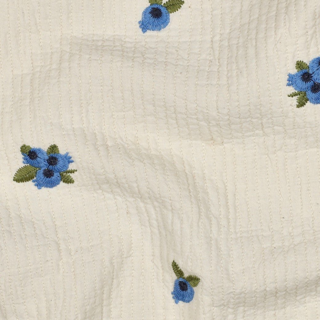 Hydrofiel Stof Embroidery Fruit Naturel – Zacht & Ademend