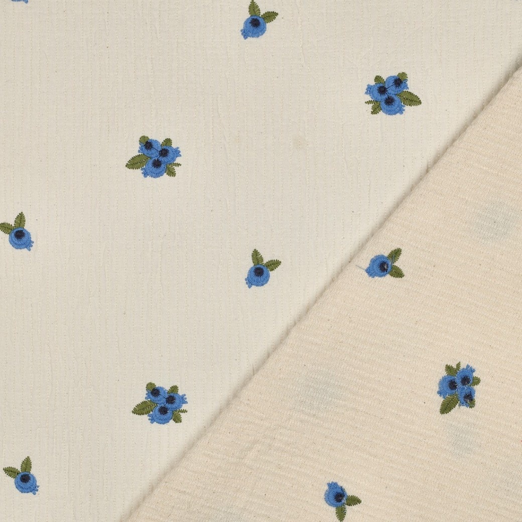 Hydrofiel Stof Embroidery Fruit Naturel – Zacht & Ademend