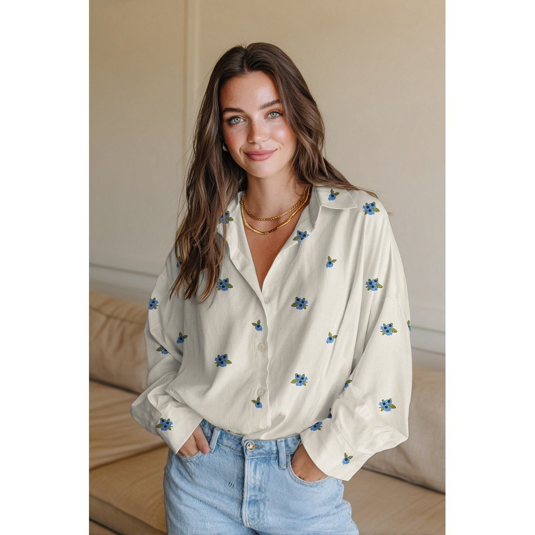 Hydrofiel Stof Embroidery Fruit Naturel – Zacht & Ademend