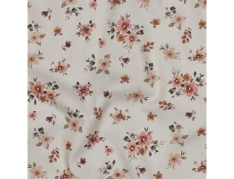 Poplin Katoen Digitale Print – Bloemen – Perzik