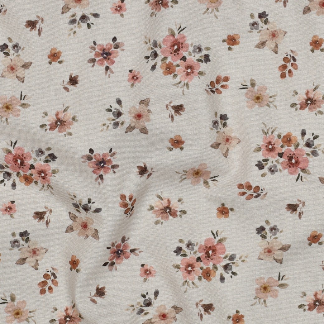 Poplin Katoen Digitale Print Bloemen Perzik – Zacht & Romantisch