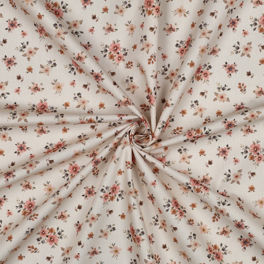 Poplin Katoen Digitale Print Bloemen Perzik – Zacht & Romantisch