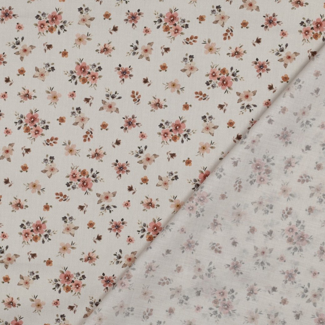 Poplin Katoen Digitale Print Bloemen Perzik – Zacht & Romantisch