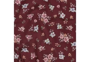 Poplin Katoen Digitale Print – Bloemen – Bordeauxrood