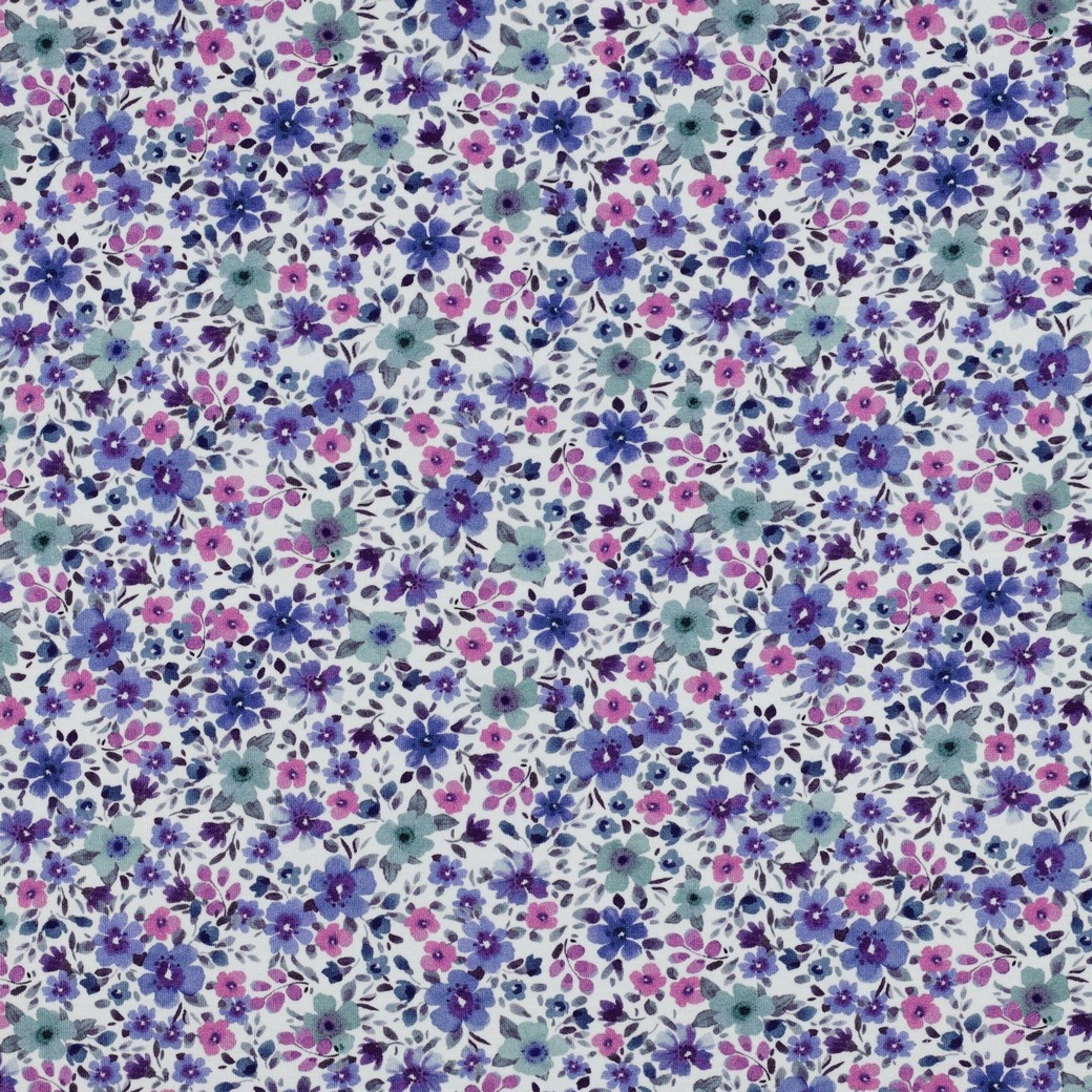 Jersey Katoen Bloemen Paars – Zacht, Rekbaar & Ademend