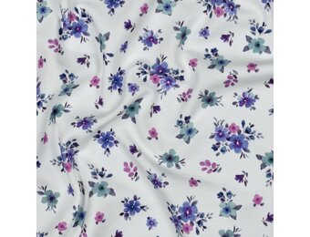 Jersey Katoen Stof Digitale Print – Kleine Bloemen Paars
