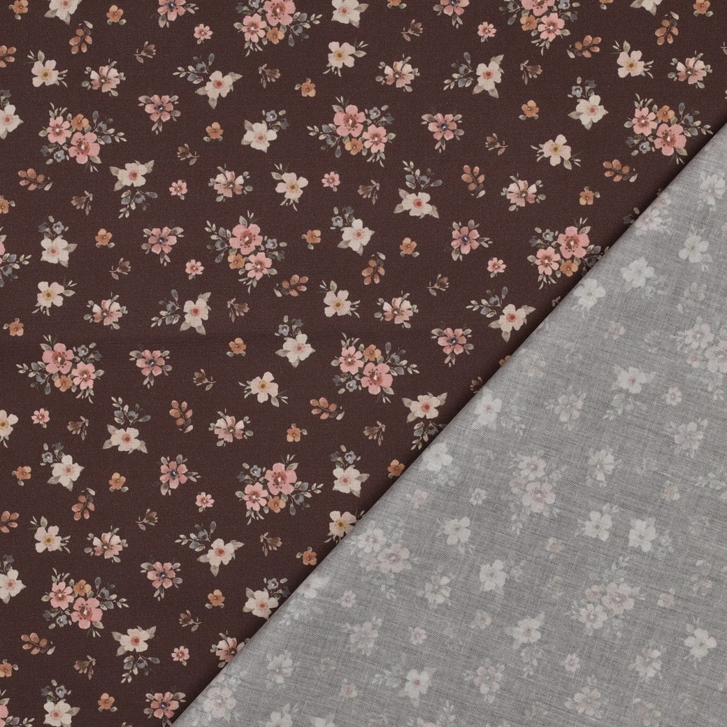 Jersey Katoen Bloemen Bruin – Zacht, Rekbaar & Ademend