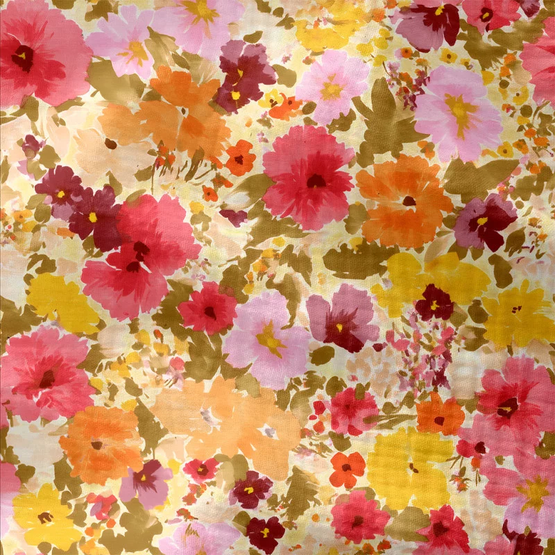 Hydrofiel Stof – Zomerbloemen Roze/Oranje – Zacht & Ademend