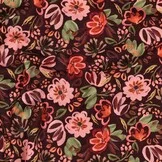 Jersey Katoen Bloemen Bordeauxrood – Zacht, Rekbaar & Ademend