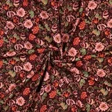 Jersey Katoen Bloemen Bordeauxrood – Zacht, Rekbaar & Ademend