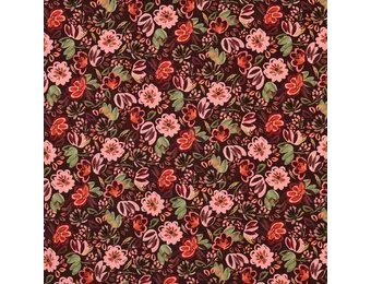 Jersey Katoen Stof Digitale Print – Bloemen Bordeauxrood