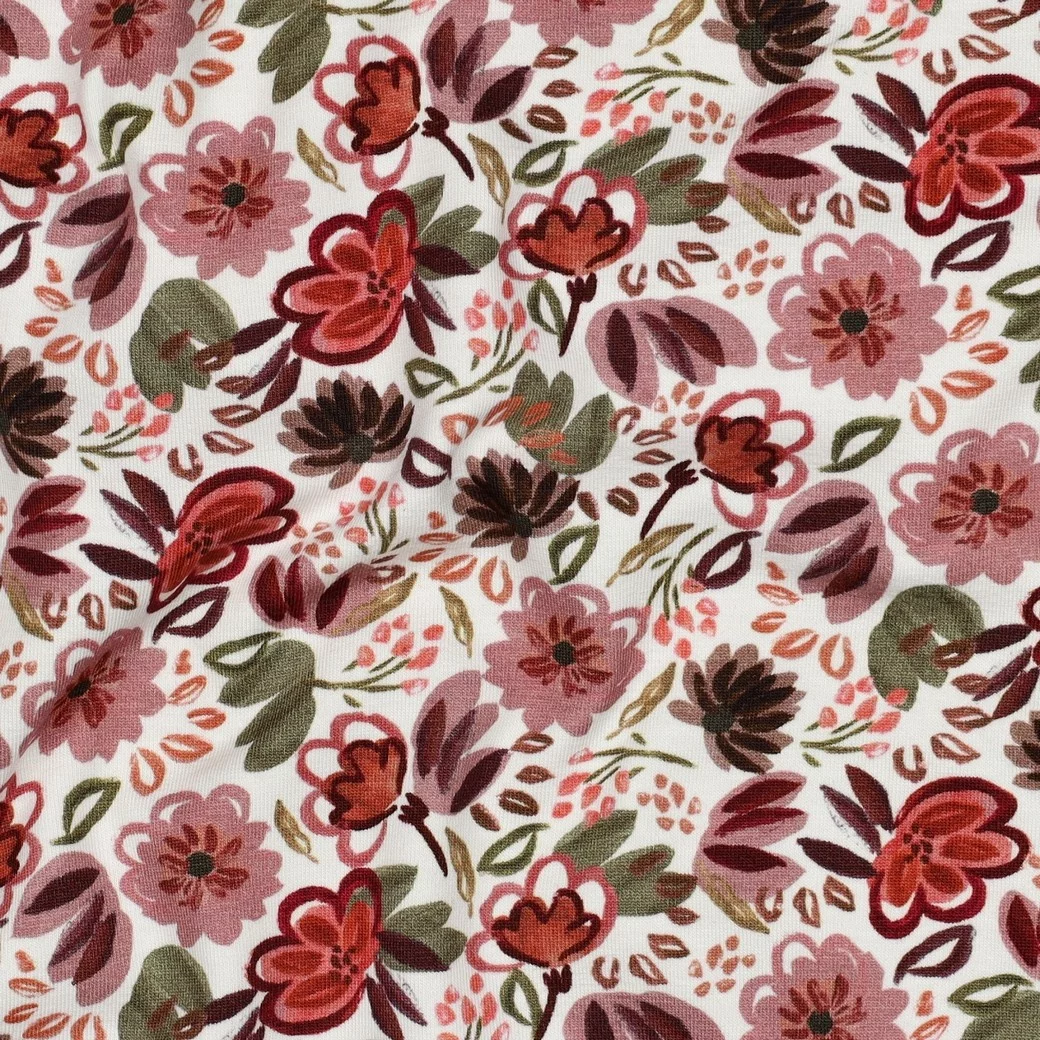 Jersey Katoen Bloemen Gebroken Wit – Zacht, Rekbaar & Ademend