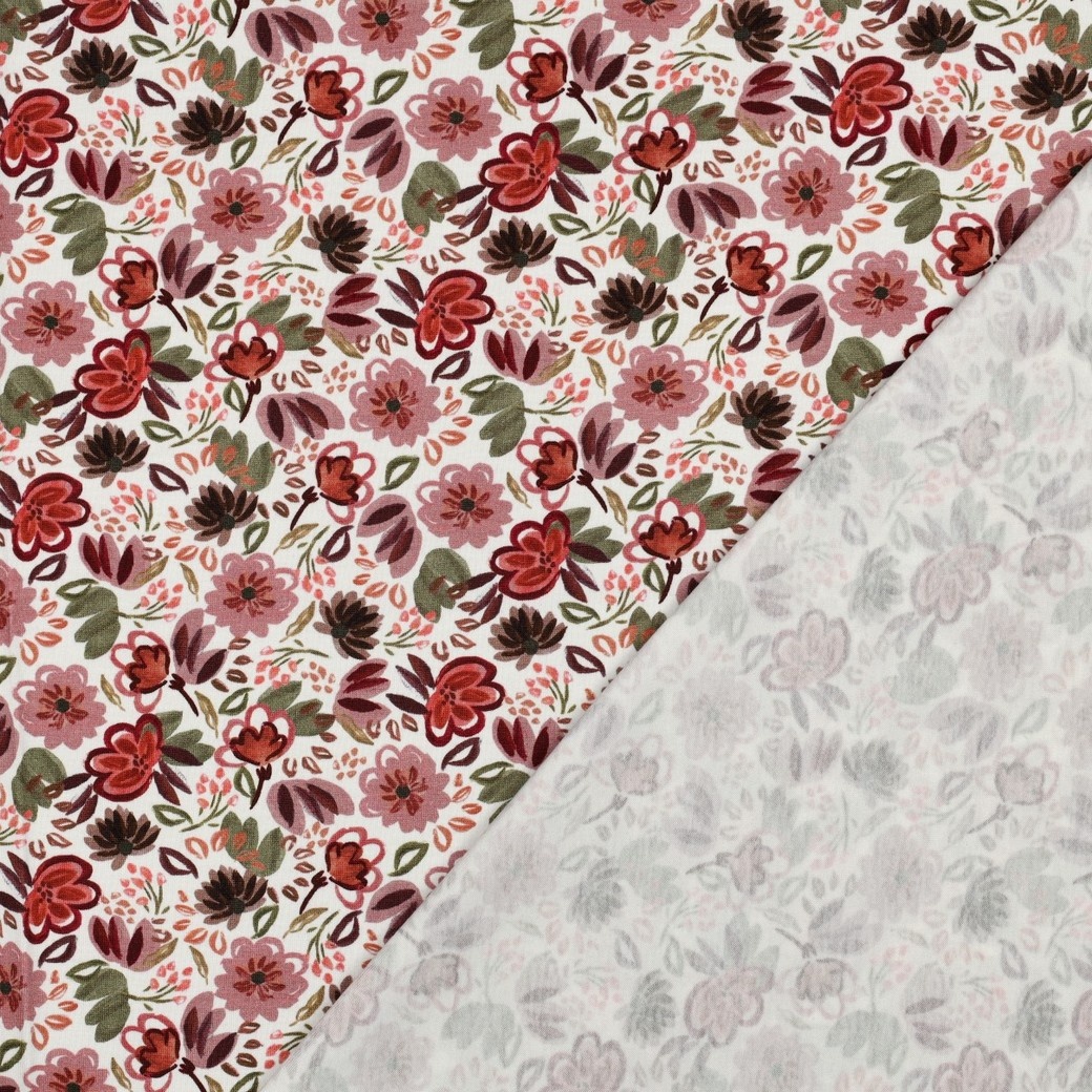 Jersey Katoen Bloemen Gebroken Wit – Zacht, Rekbaar & Ademend