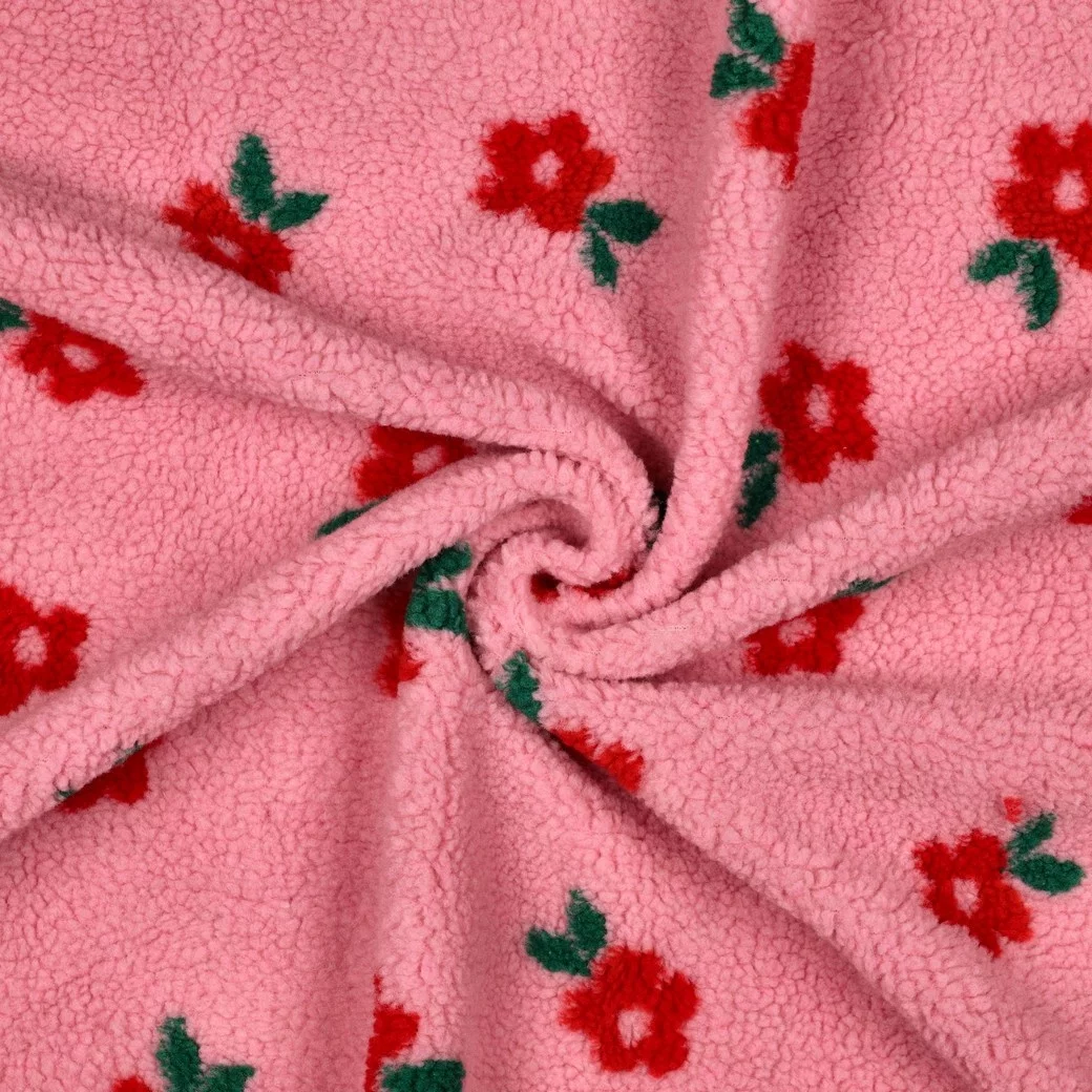 Teddy Stof Bloemen Zacht Roze – Zacht, Warm & Trendy