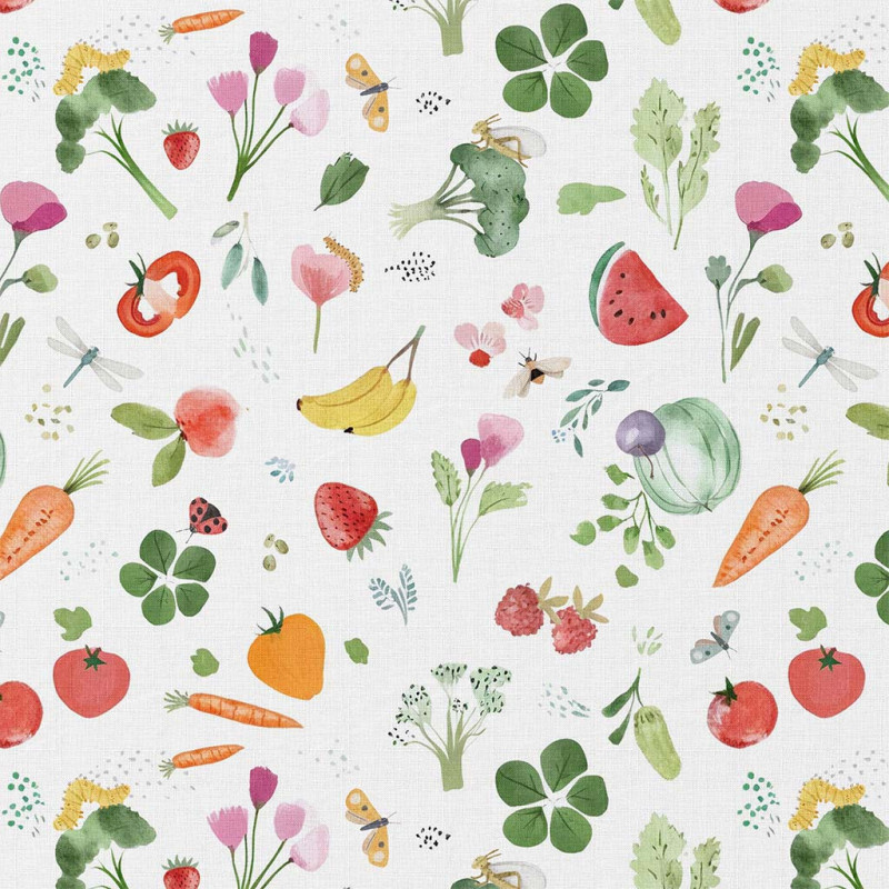 Katoen Poplin Groenten & Fruit – Fris & Vrolijk