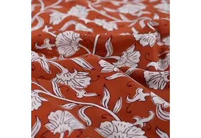 Katoen Voile Stof – Bloemen – Cognac