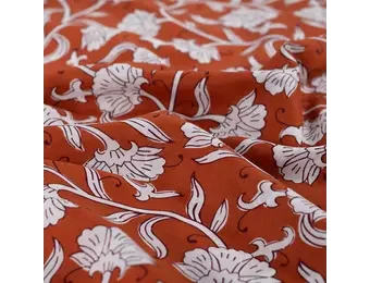 Katoen Voile Stof – Bloemen – Cognac