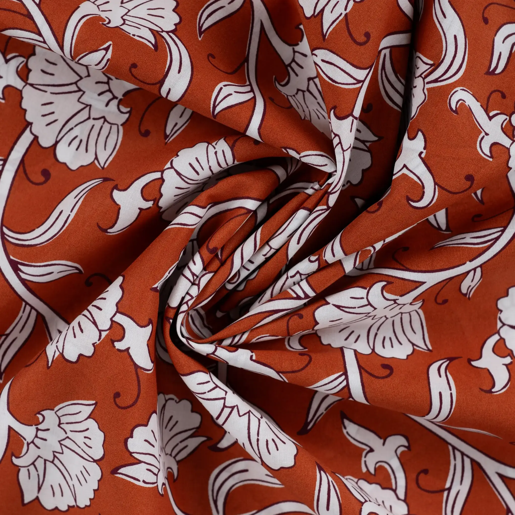 Katoen Voile Bloemen Cognac – Licht, Luchtig & Soepel