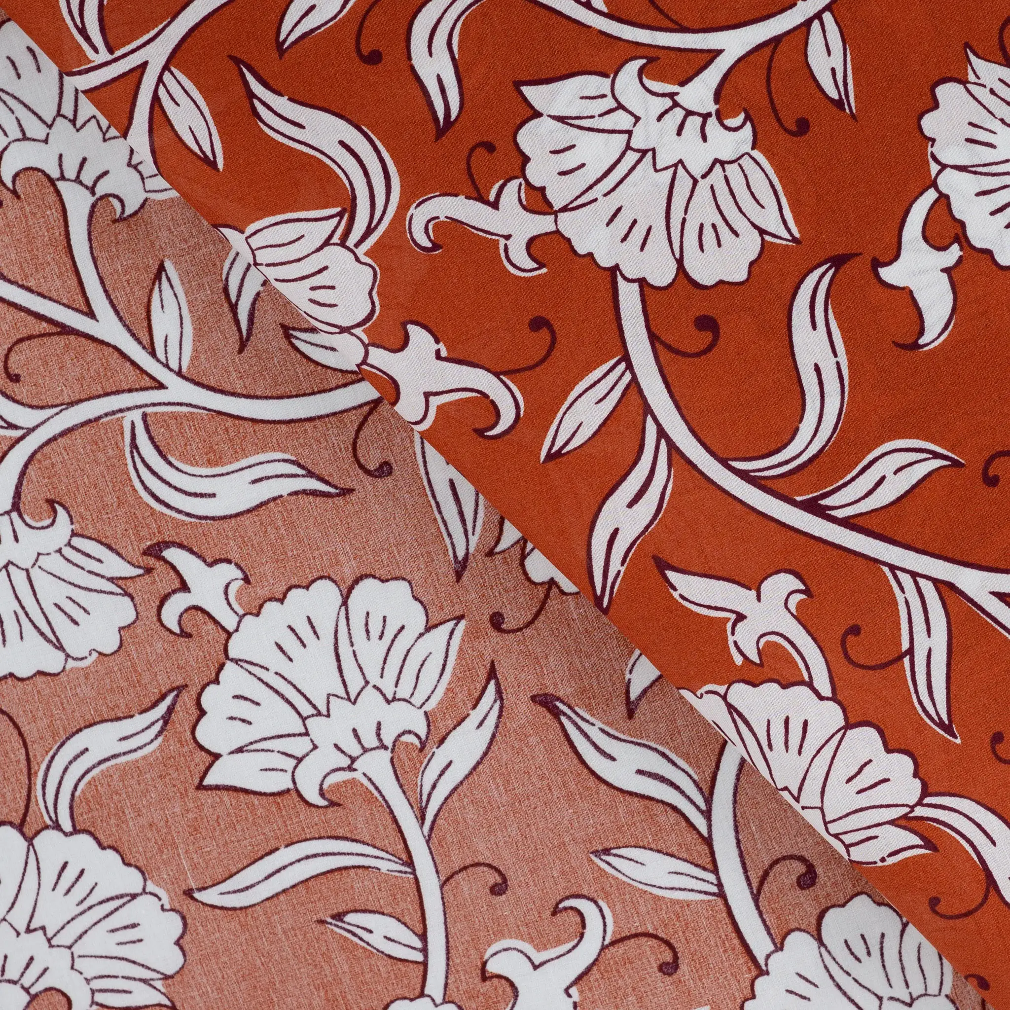 Katoen Voile Bloemen Cognac – Licht, Luchtig & Soepel