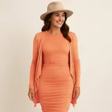 Bamboe Jersey Stof Pastel Oranje – Zacht, Rekbaar & Ademend