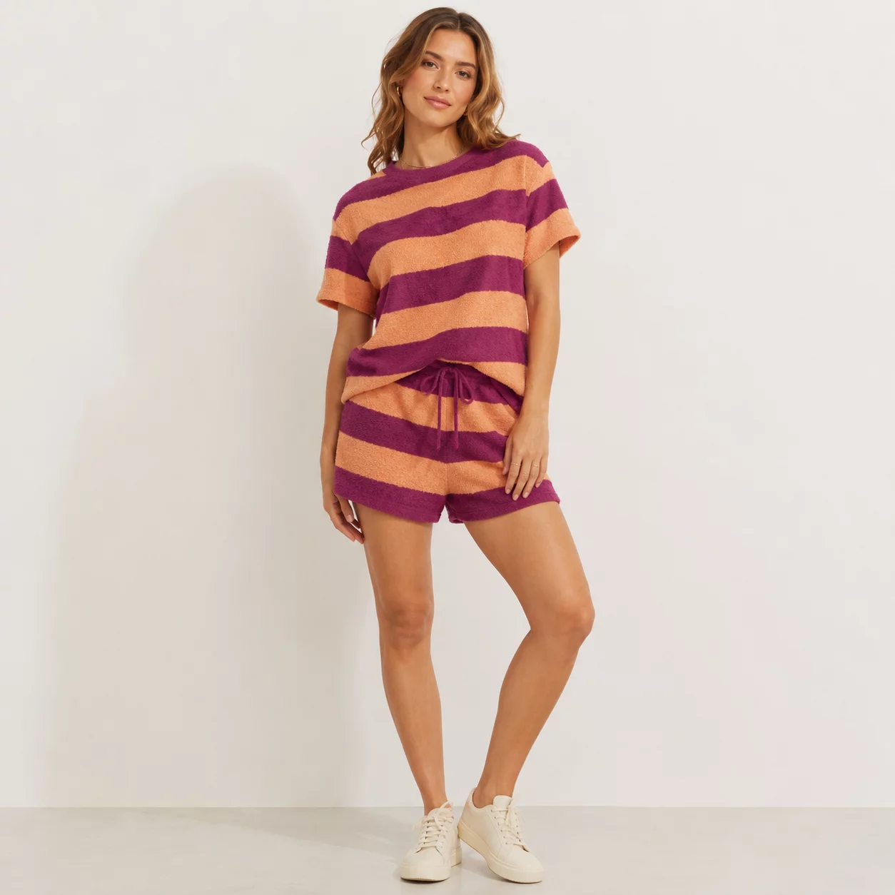 Badstof Jersey Bouclé Sunset/Bordeaux – Zacht & Retro