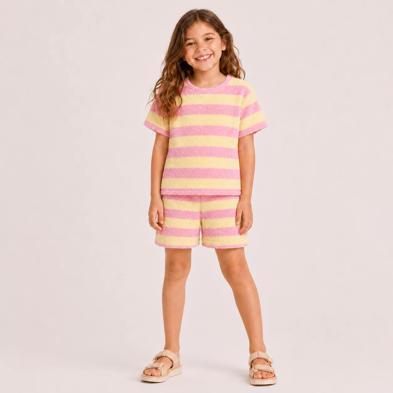 Badstof Jersey Bouclé Roze/Vanille – Zacht & Vrolijk