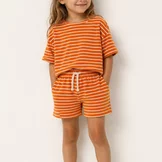 Badstof Jersey Bouclé Mandarijn/Ecru – Fris & Zacht