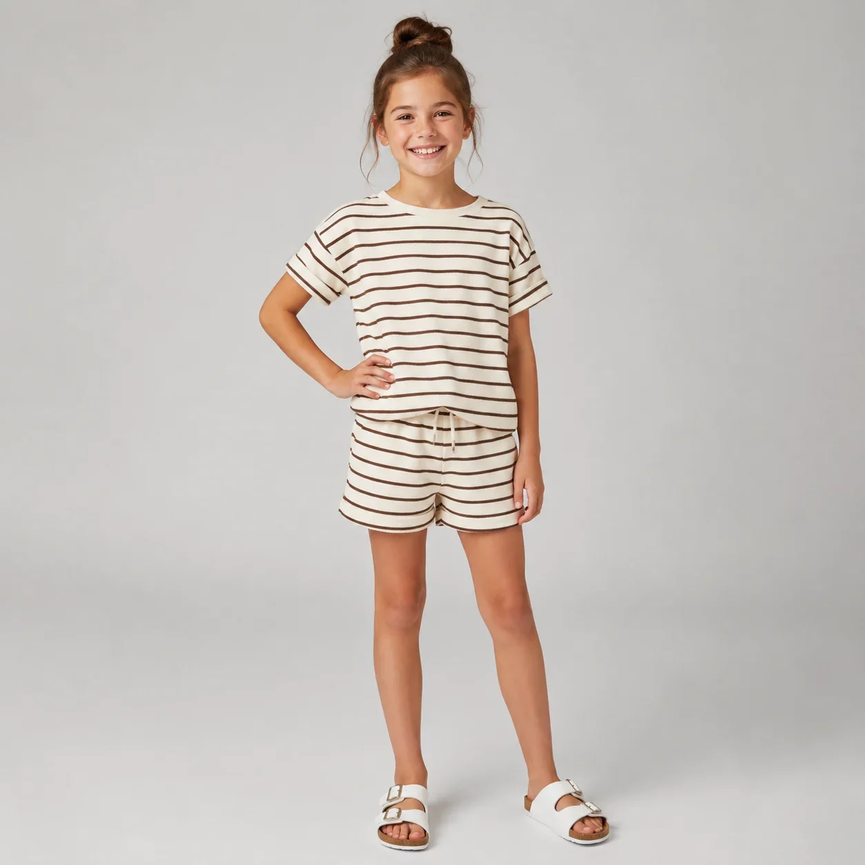 Badstof Jersey Bouclé Ecru/Schorsbruin – Zacht & Tijdloos