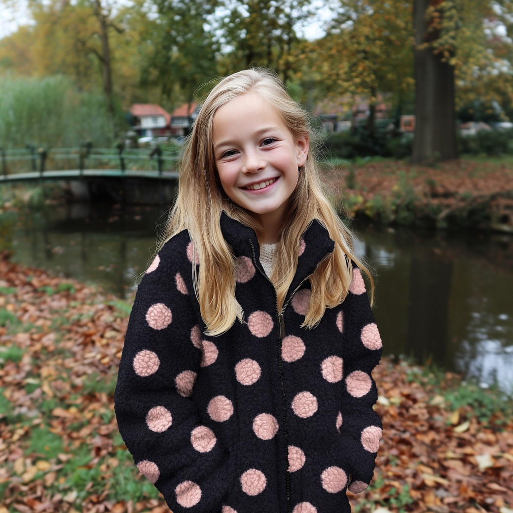 Teddy Stof Dots Marine – Zacht, Warm & Trendy