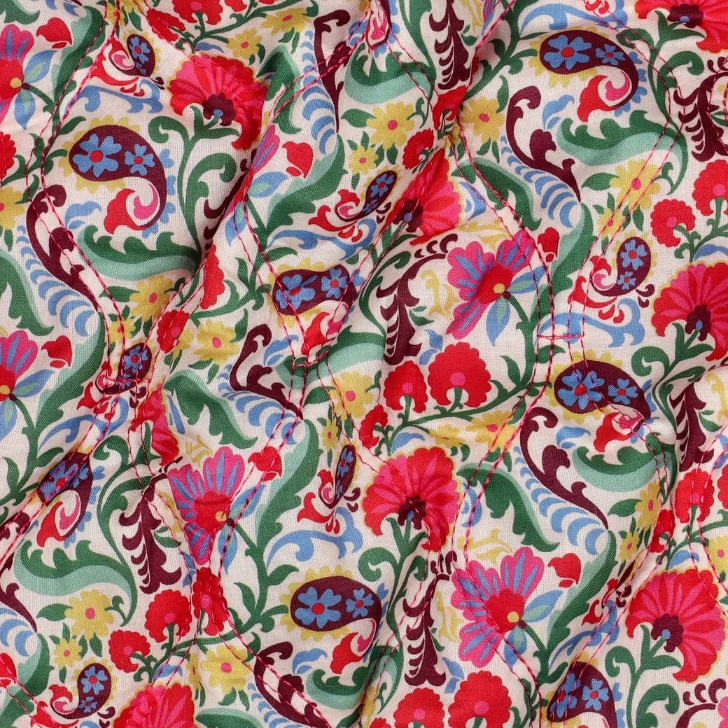 Stepped Voile Katoen Bloemen Gebroken Wit – Gewatteerd & Trendy