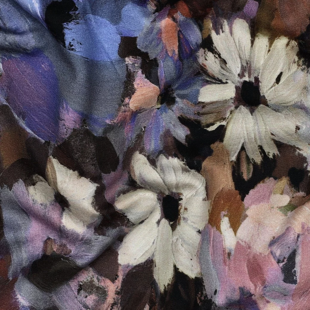 French Terry Bloemenveld Violet – Zacht, Rekbaar & Vrolijk