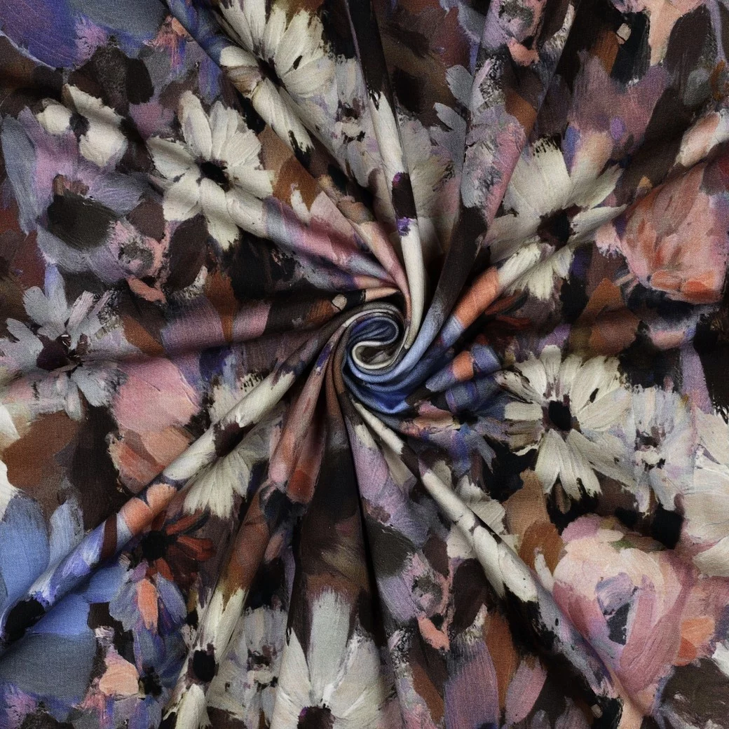 French Terry Bloemenveld Violet – Zacht, Rekbaar & Vrolijk