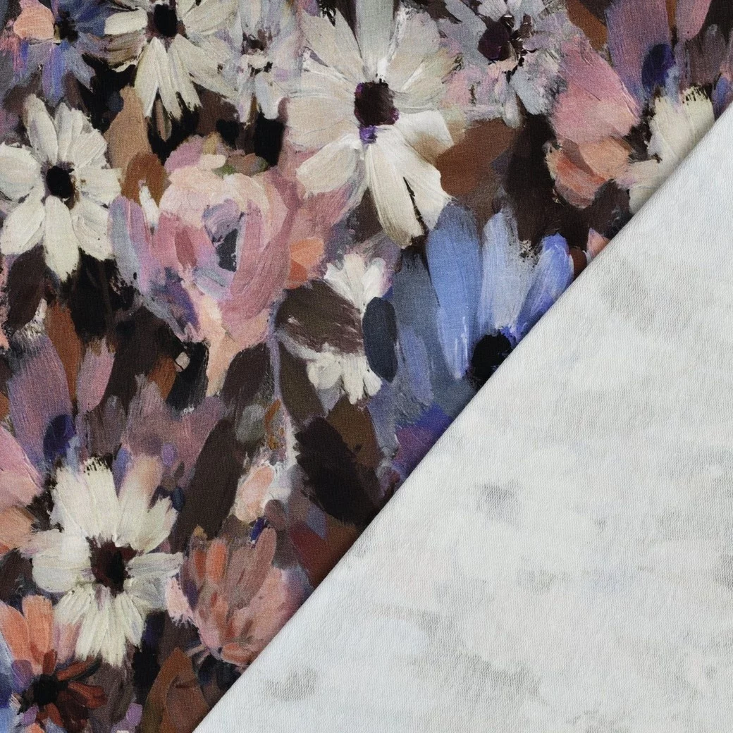French Terry Bloemenveld Violet – Zacht, Rekbaar & Vrolijk