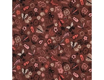 Sweat Stof Digitale Print Bloemen – Bruin