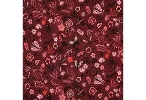 Sweat Stof Digitale Print Bloemen – Bordeaux