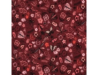 Sweat Stof Digitale Print Bloemen – Bordeaux