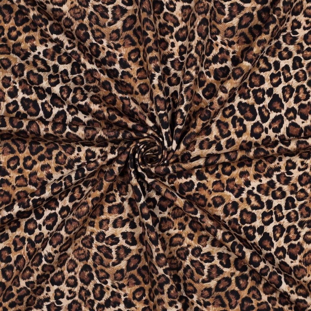 Jersey Katoen Panter Camel – Trendy, Zacht & Rekbaar